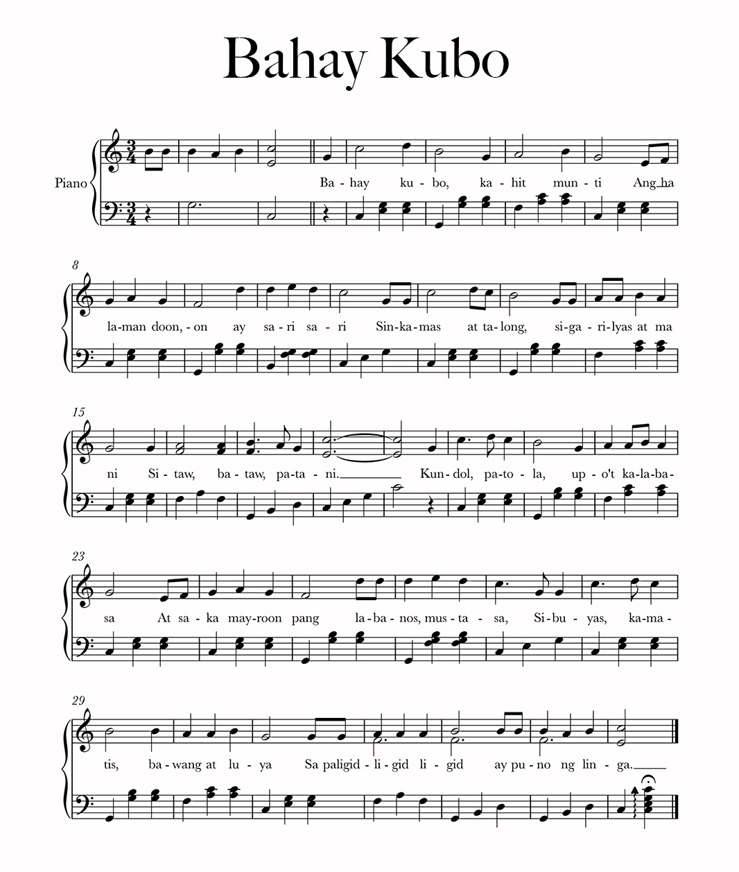 bahay kubo sheet music for piano